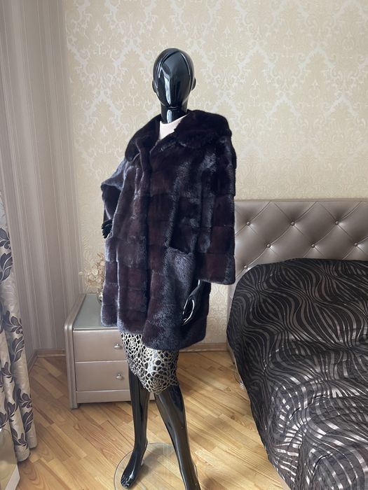 24.11 Київ примірки! Норкова шуба 85 см, капюшон 44-46, чорнильна