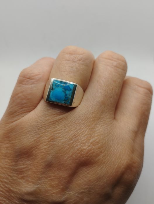 Srebrny sygnet z turkusem, próba 925, rozmiar 18