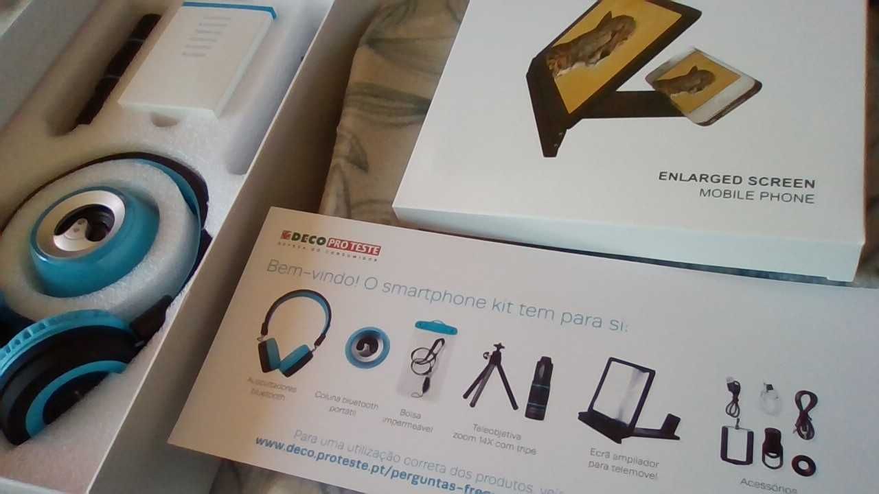 COLUNA PORTÁTIL c/HEADSET bluetooth, ECRÃ, TELEOBJETIVA c/tripé, BOLSA