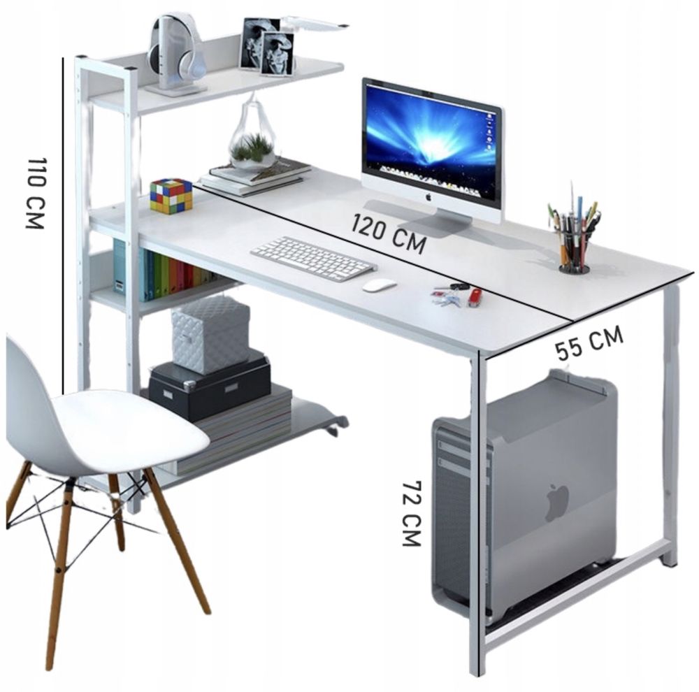 Biurko komputerowe stolik loft białe stół biurko z regałem