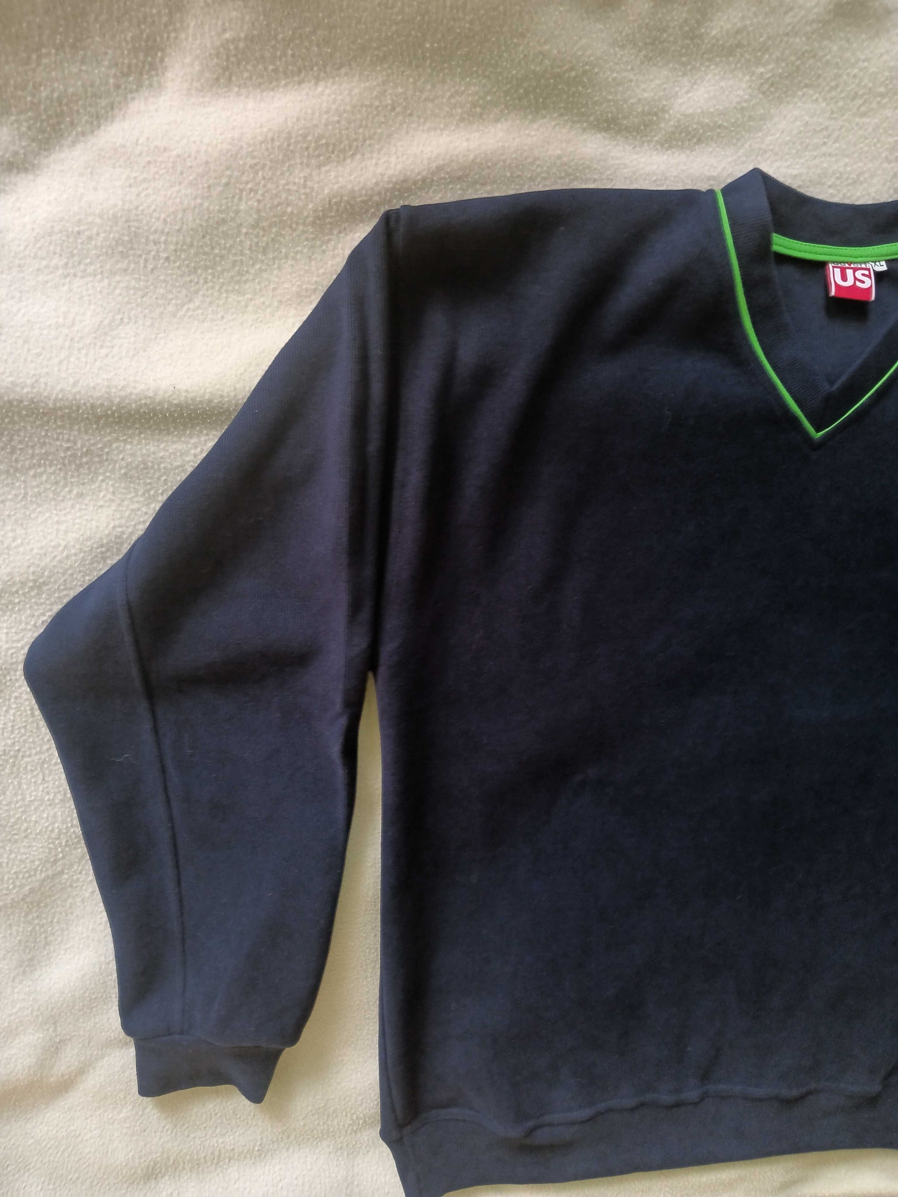 Sweter bluza męska granatowa z ozdobną jasną zielenią duża XL