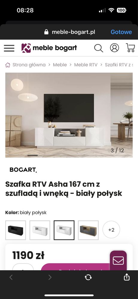 Komoda szafka rtv biala bogart
