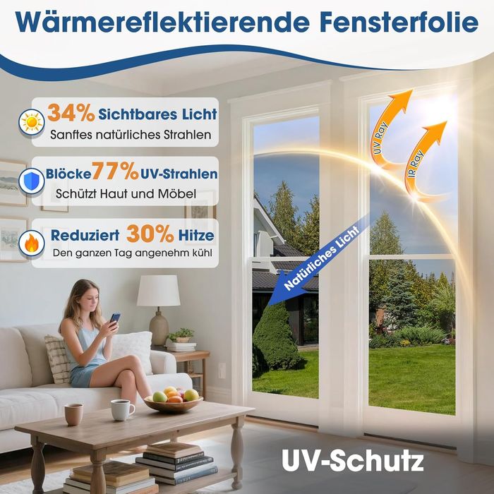 Folia Okienna Lustrzana UV 75x300 cm Termiczna Samoprzylepna