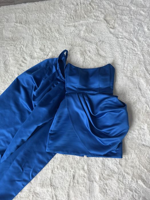 Сукня синя атласна з шлейфом Balykina XS оригінал