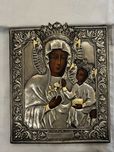 Ikona M. Bożej Częstochowskiej -  Czarna Madonna,  srebrzona okładzina