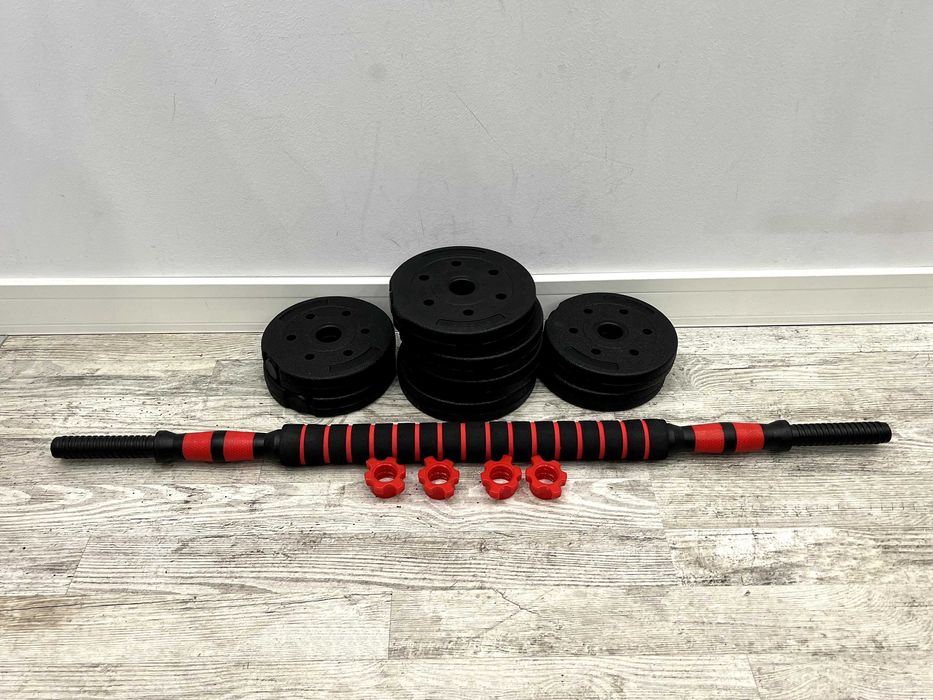 Zestaw Hantle Regulowane na Gryf 10KG Bitumiczne Sztangielki Ćwiczenia