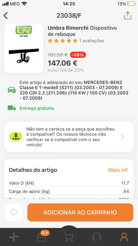 Dispositivo de Reboque Mercedes E (Novo)