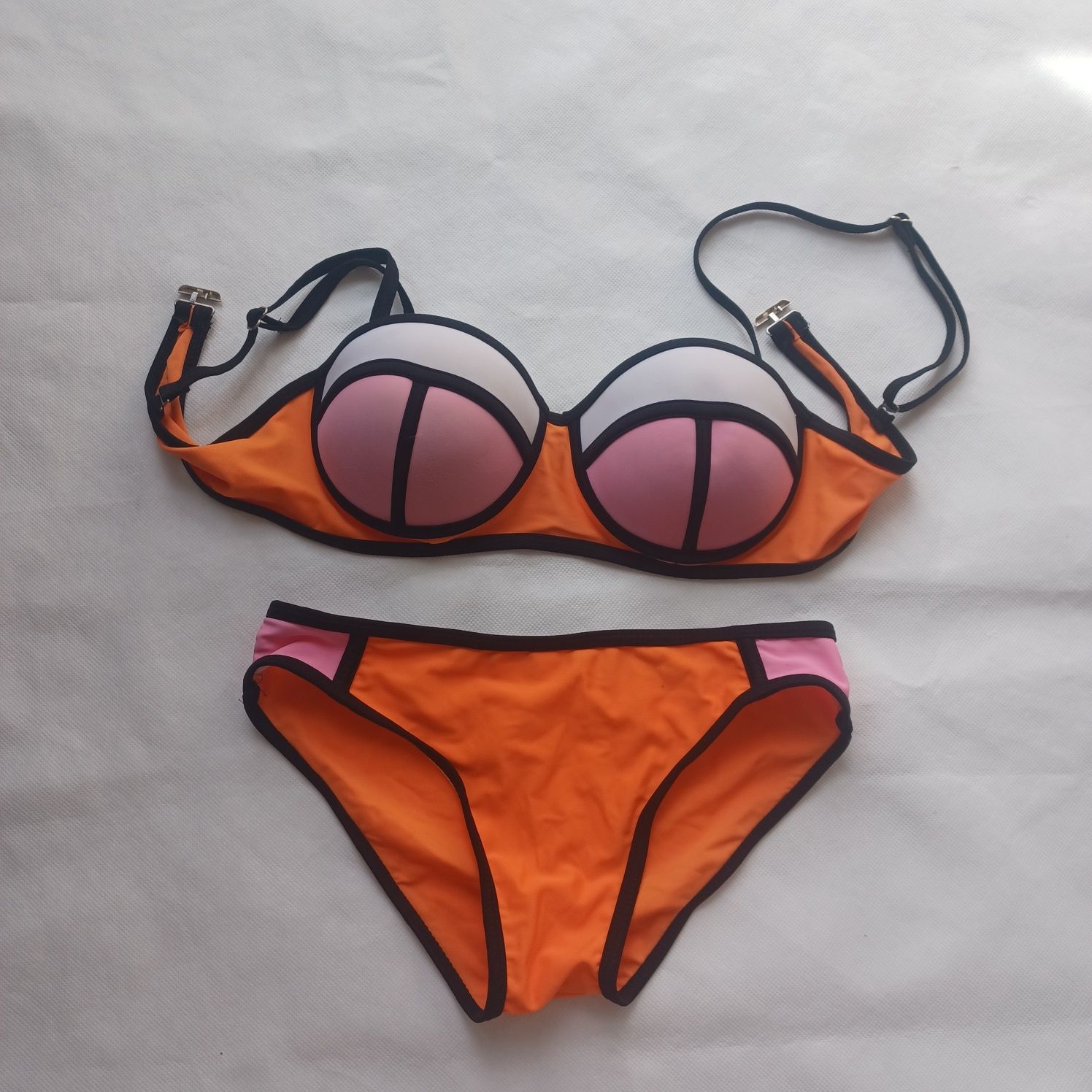 Bikini strój kąpielowy dwuczęściowy XS S 34 36 pomarańczowy push up