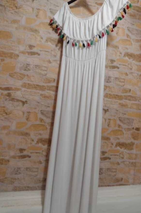 (40/L) Długa, biała sukienka plażowa z Londynu, Hiszpanka, NOWA