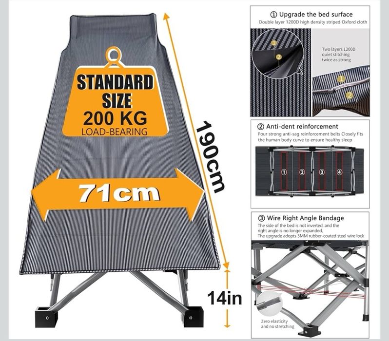Składane łóżko turystyczne z materacem 190x71 cm nowe