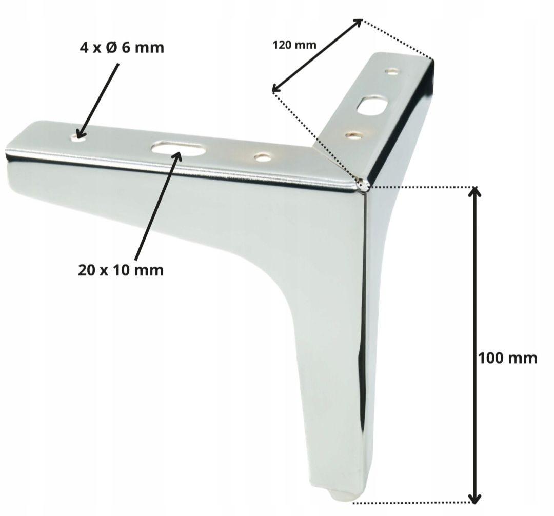 4szt Nóżka meblowa metalowa Kotwica srebrny chrom 10 cm