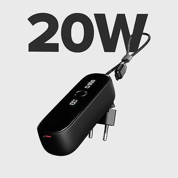 Powerbank SBS Hybrid PD 20W 5000mAh z wbudowanym kablem i składaną wty