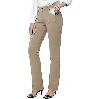 HDE Yoga Dress Pants for Women Straight Leg Pull On Pants with 8