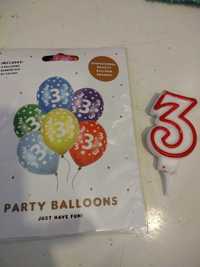 Balony i świeczka na 3 latka trzecie urodziny