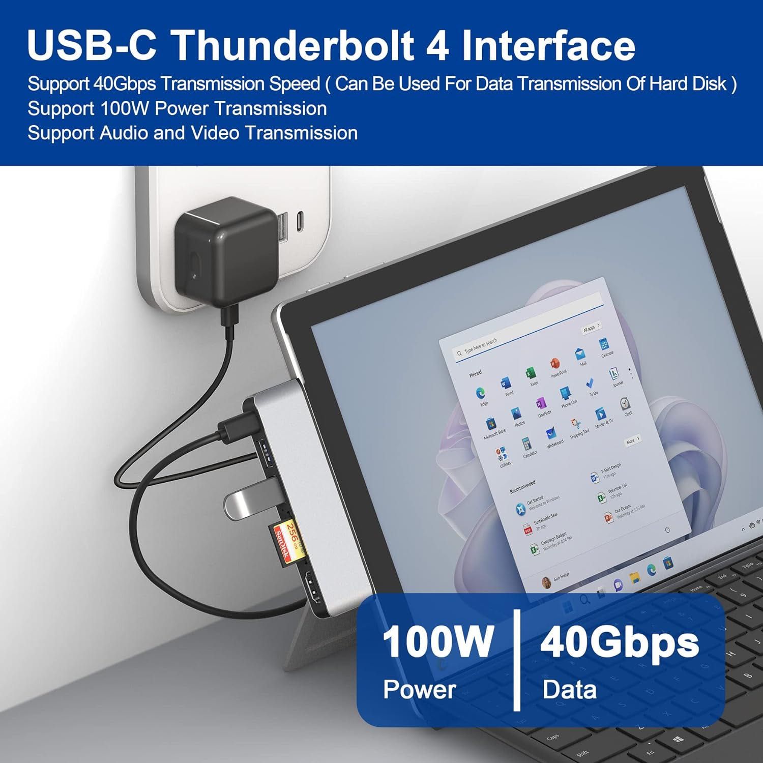 Surface Pro 9 Hub stacja dokująca z HDMI 4K, USB-C Thunerbolt 4