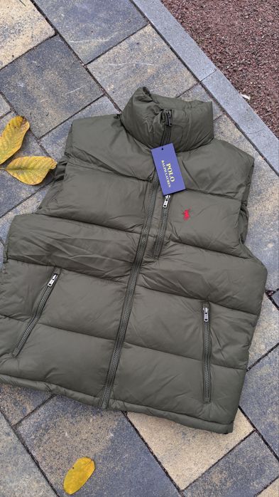 Пухова жилетка мужская шо polo ralph lauren хаки олива камо безрукавка