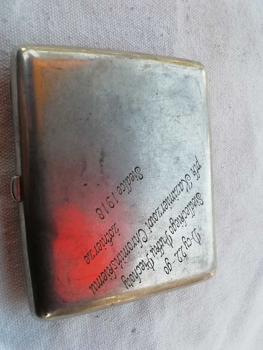 Papierośnica srebrna z dedykacją wojskową