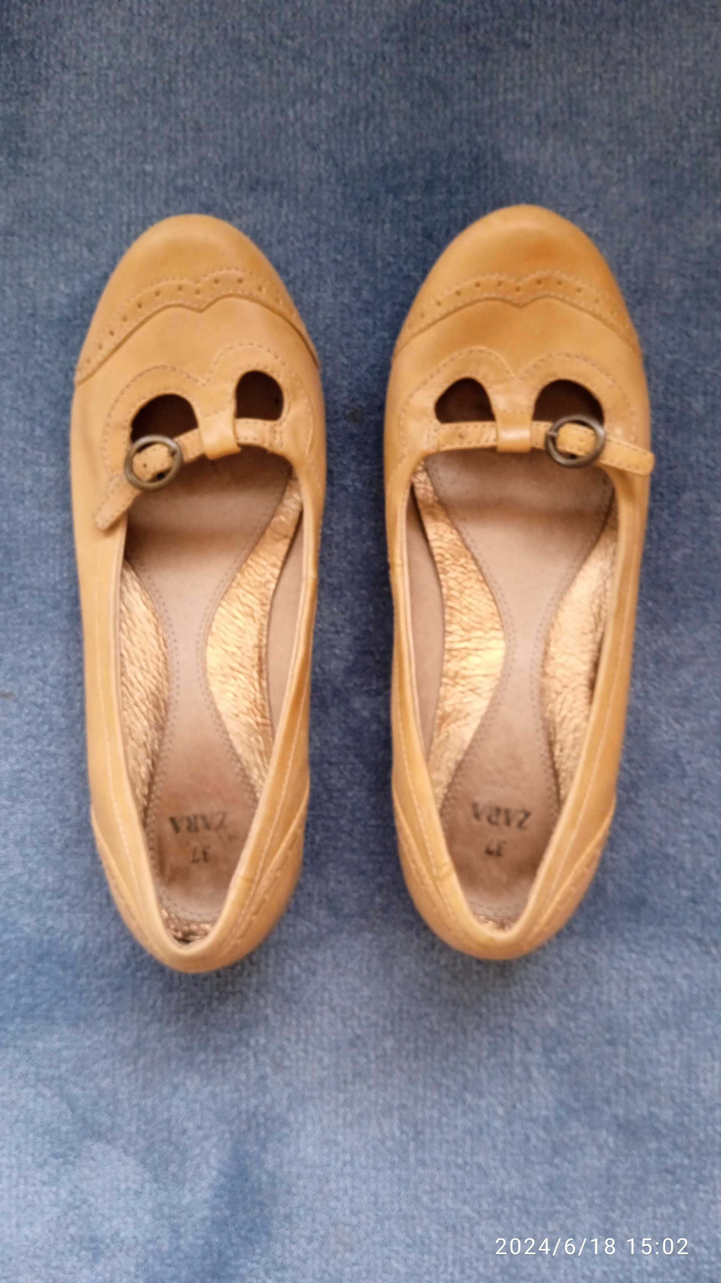 Buty damskie Zara, ze skóry, kolor beż, rozmiar 37.