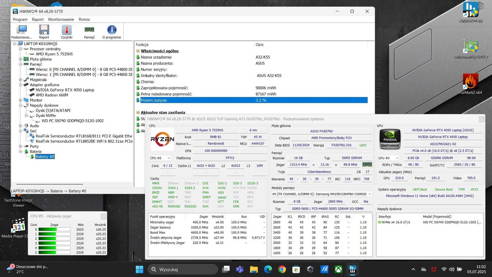 Laptop ASUS TUF Gaming A15 FA507NU/15.6/AMD R5-7535HS/RTX4050-6/16/512