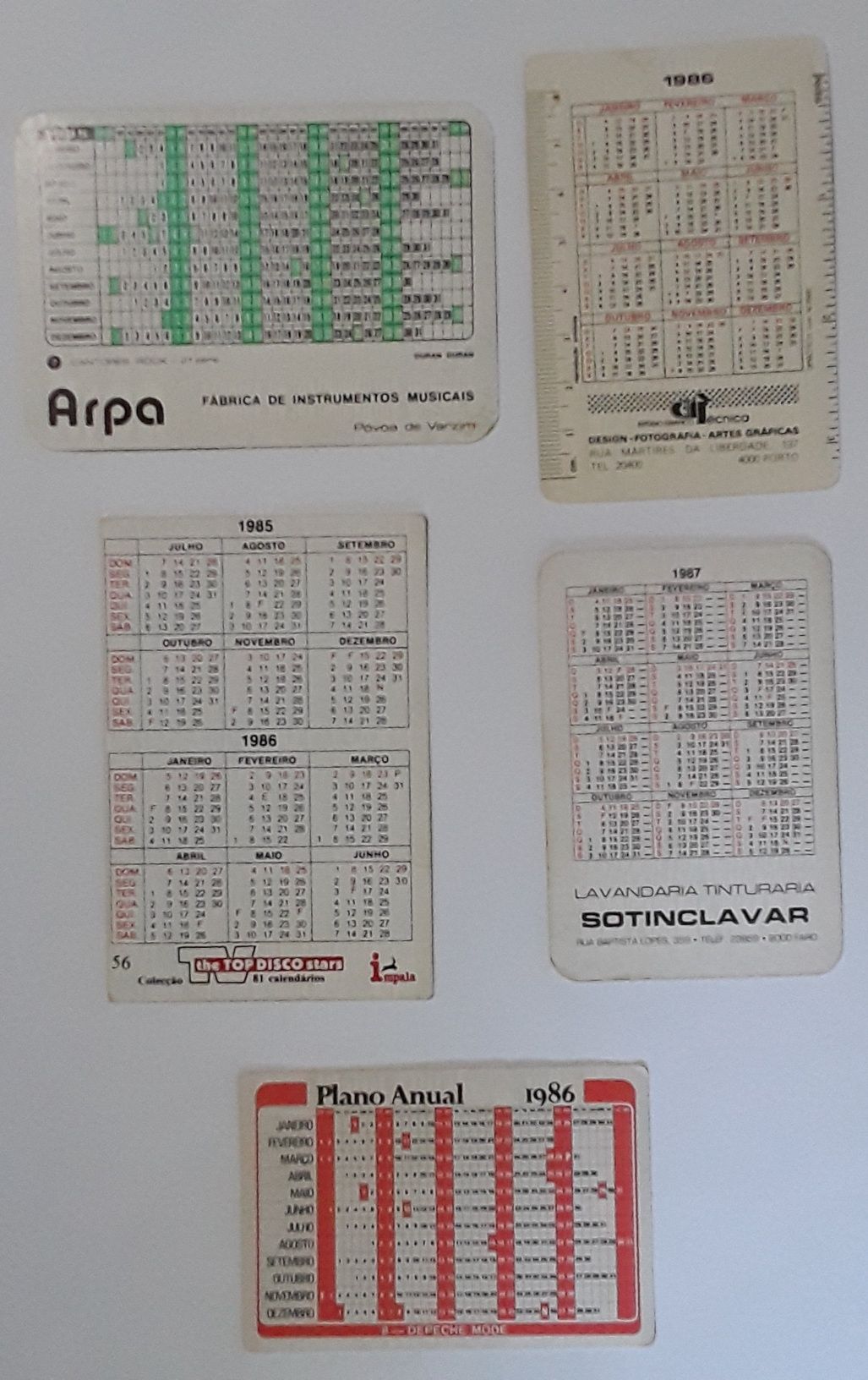 Calendários de bolso música: bandas / grupos anos 80