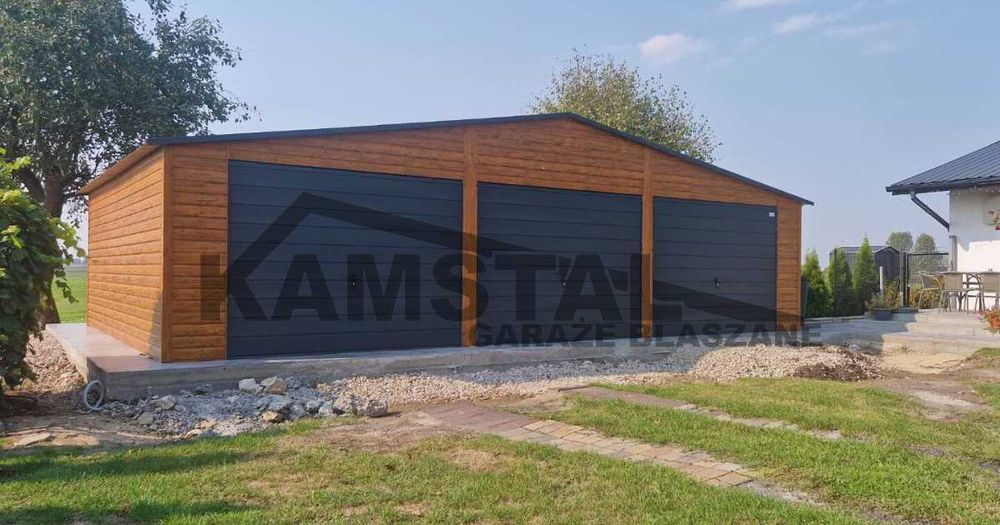 Garaż blaszany 10x6 | Złoty dąb | POZIOM