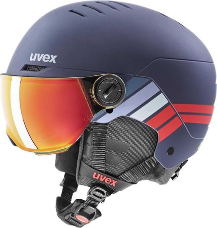 Kask Narciarski Uvex Rocket Jr Visior Navy-red Stripes Mat 54-58 cm