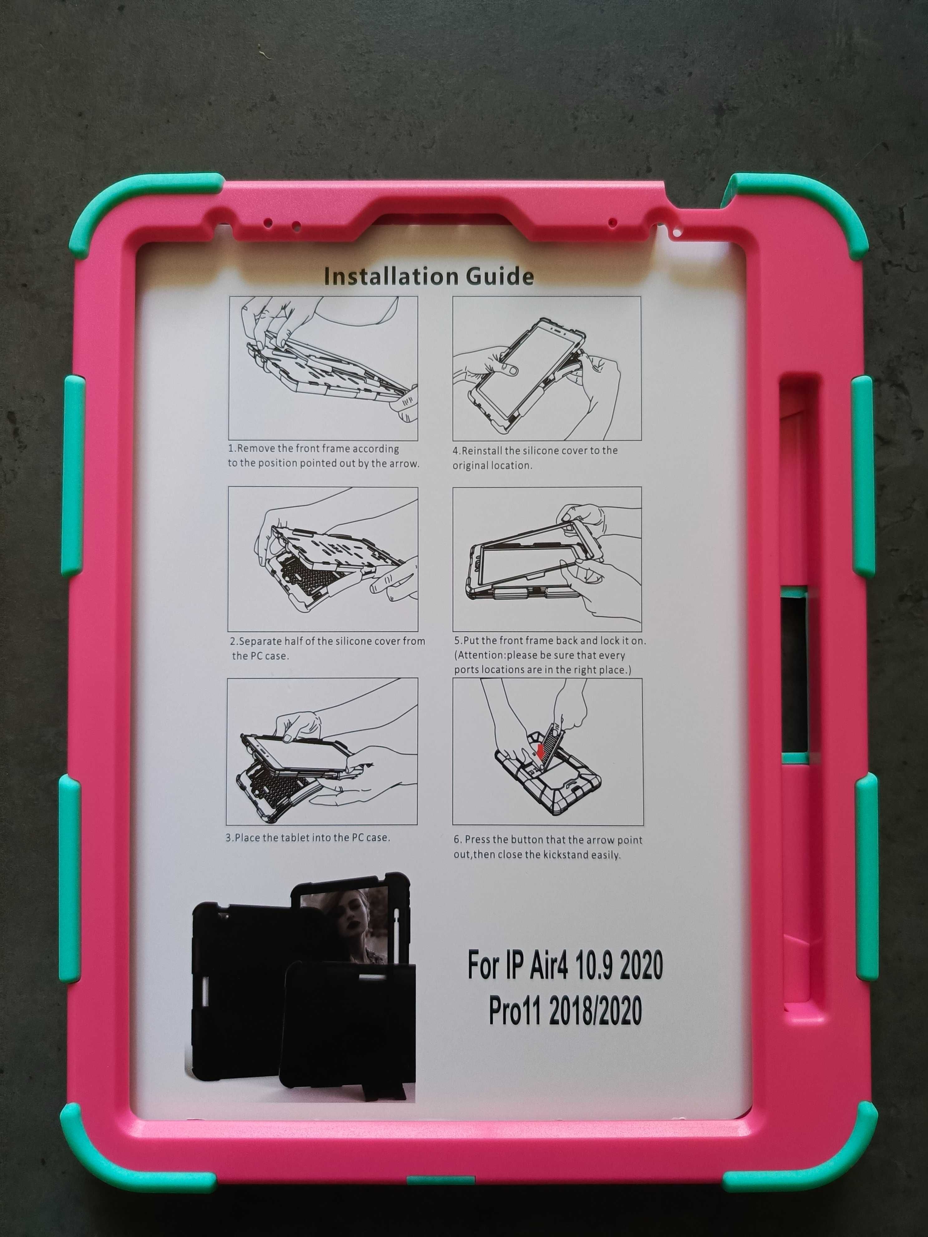Etui do iPad Air4 10,9 (2020)Pro11 (2018/2020) Pancerne Miętowo Różowe