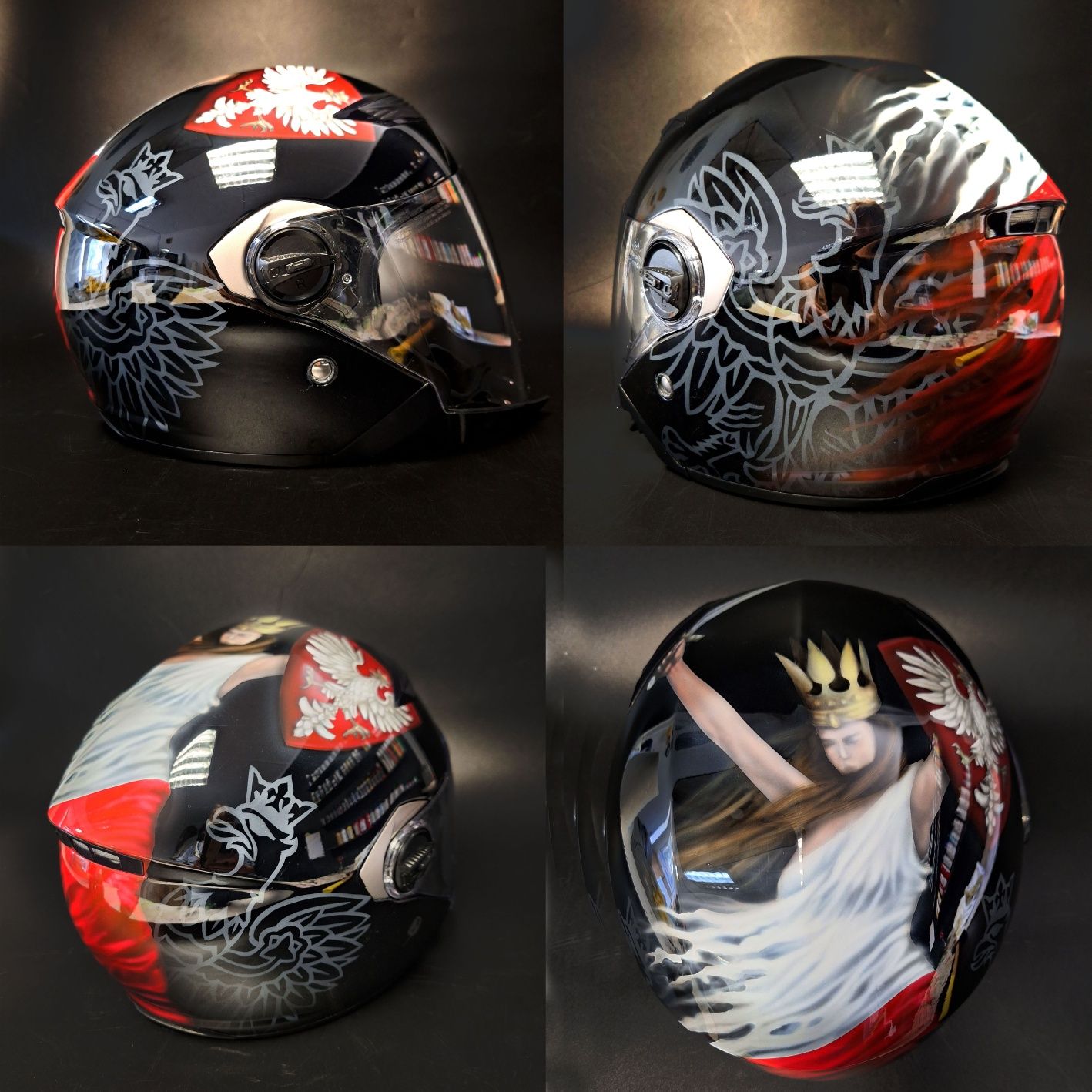 Aerografia, kaski, baki, elementy motocykli ręcznie malowane