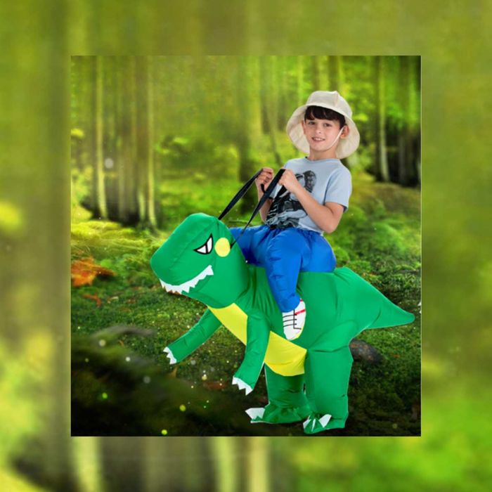 Nadmuchiwane Zielony DINOZAUR Przebranie Dzieci na Karnawał HALLOWEEN