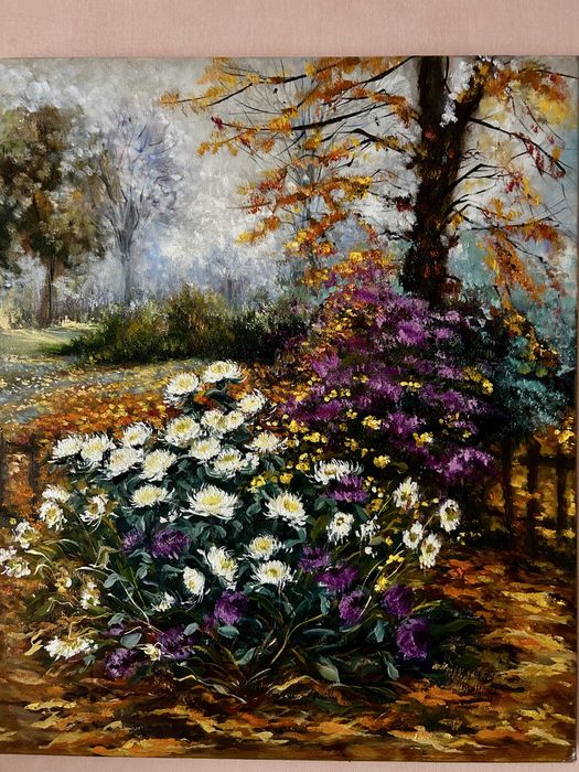 Картина Білі хризантеми в саду