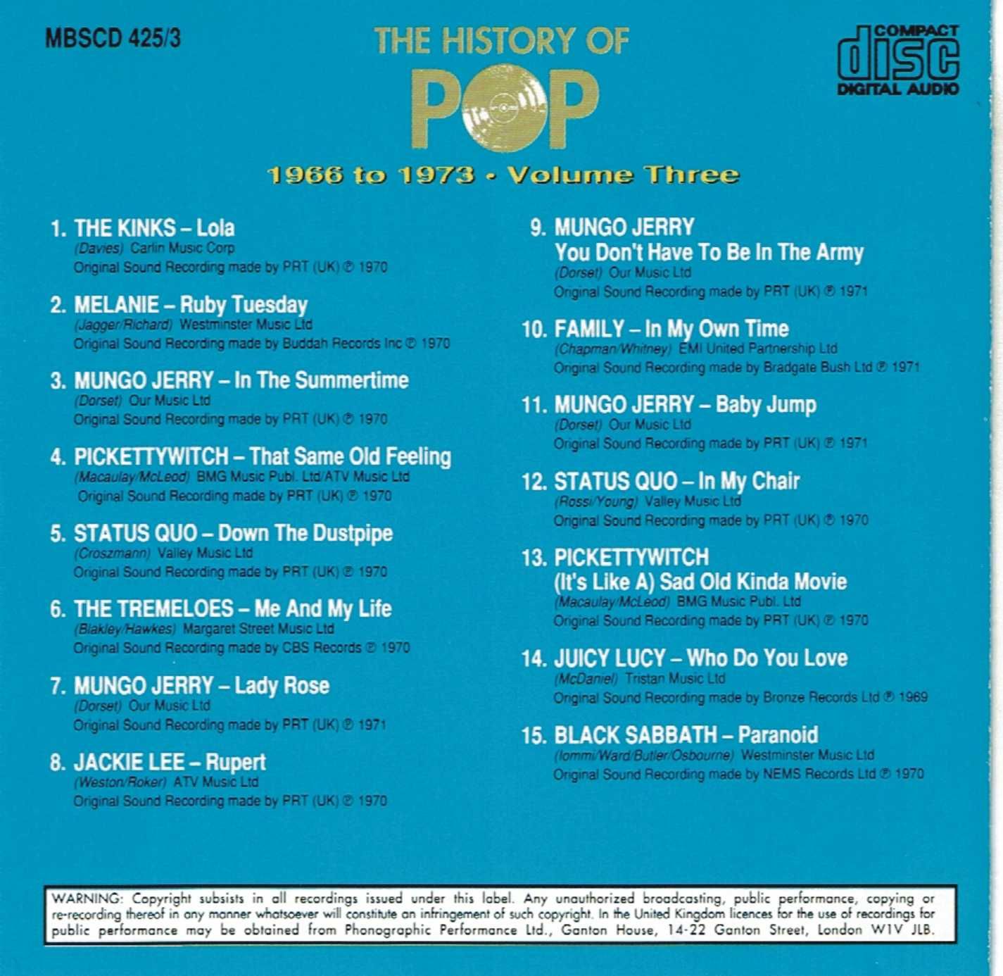 The History Of Pop - 1966 To 1973 - Volume Three