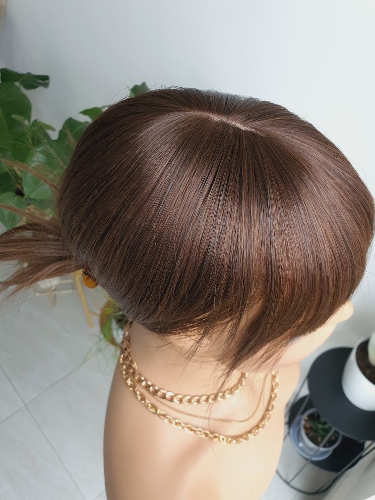 Tupet topper z włosów naturalnych brąz 37 cm Dominika