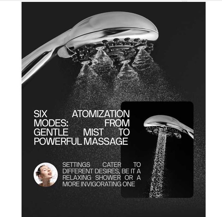 słuchawka prysznicowa 6 trybów natrysku przyłącze G1 SREBRNA
