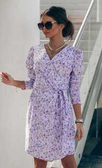 liliowa wiązana nowa sukienka XS 34