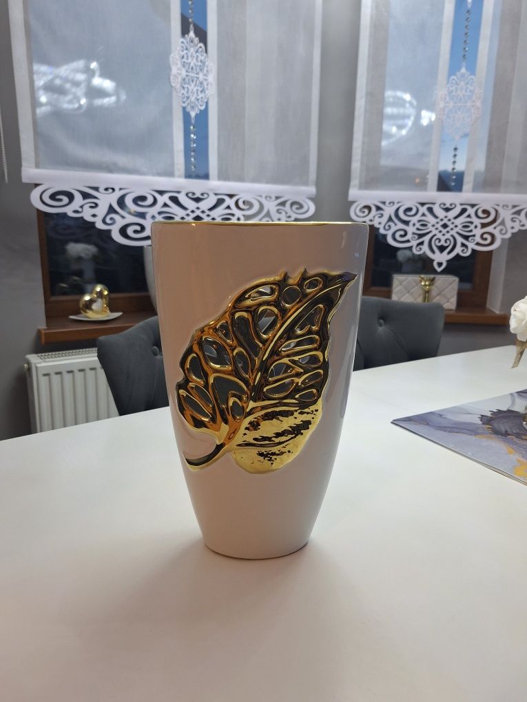 Wazon biało złoty glamour liść Ażurowy duży home & you wysyłka od 1 zł