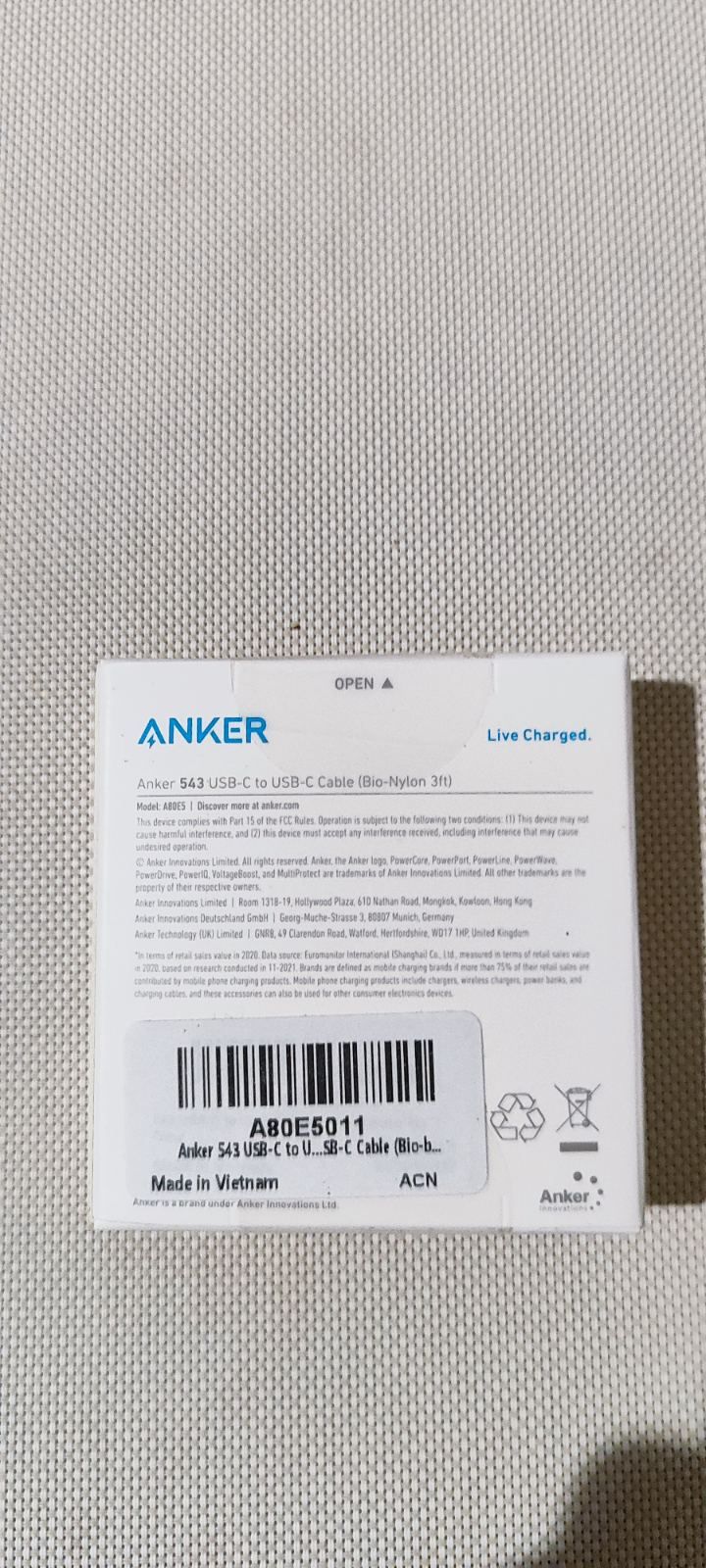 Anker USB кабель 543 Type C - Type C (A80E5011) 240W 0,9 метра PD 3,1