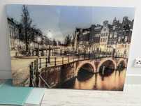Obraz na szkle 70x100 Amsterdam most pomost kamienica kanał zachód rze
