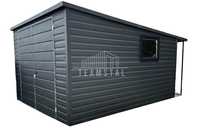 Garaż Blaszany 3x5 + wiata 0,5x3 okno - rynny - Antracyt TS526