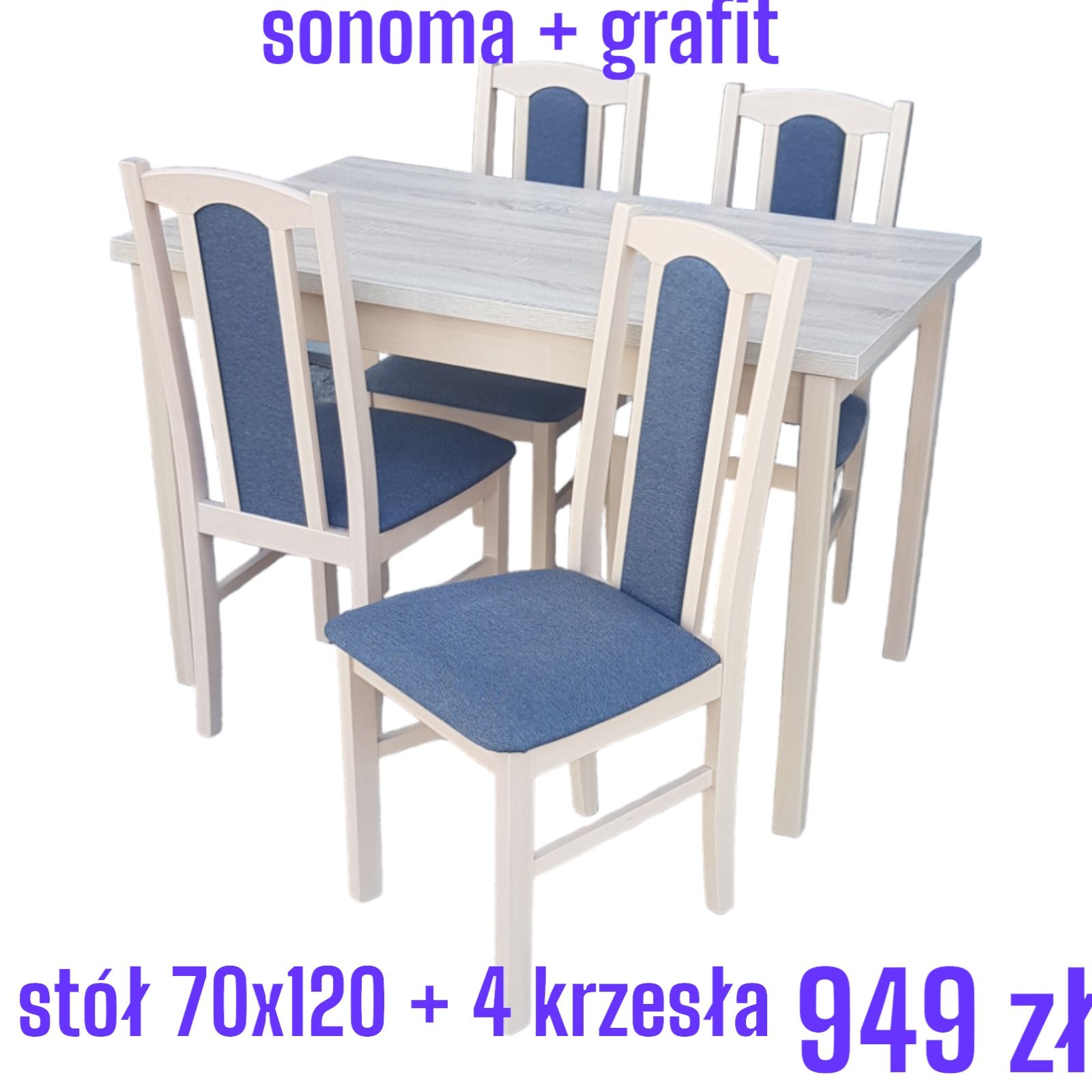 Nowe: Stół 70x120 + 4 krzesła, sonoma + grafit , dostawa cała POLSKA