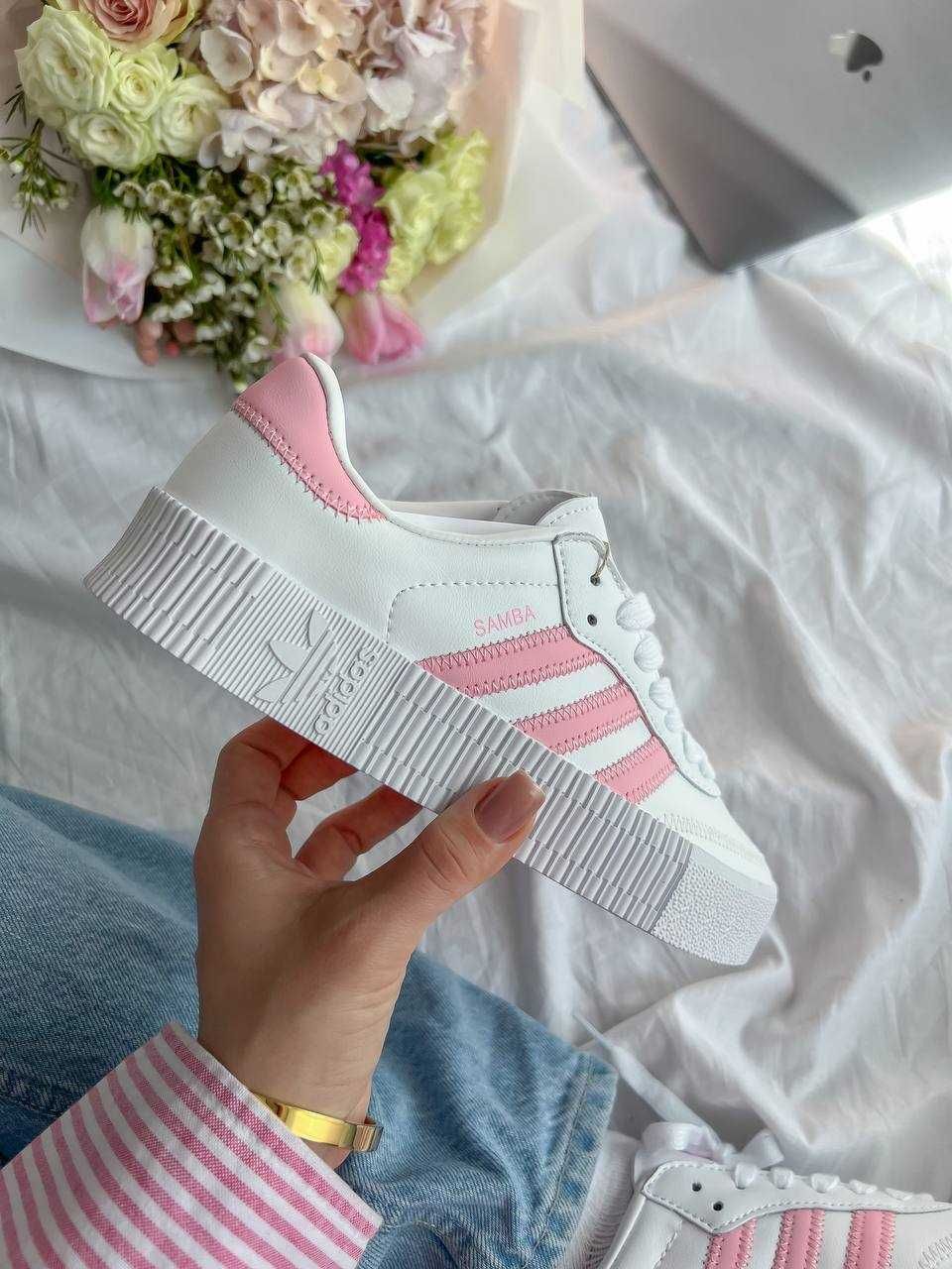 Кеди Adidas Samba White Pink кросівки адідас самба білі рожеві шкіра