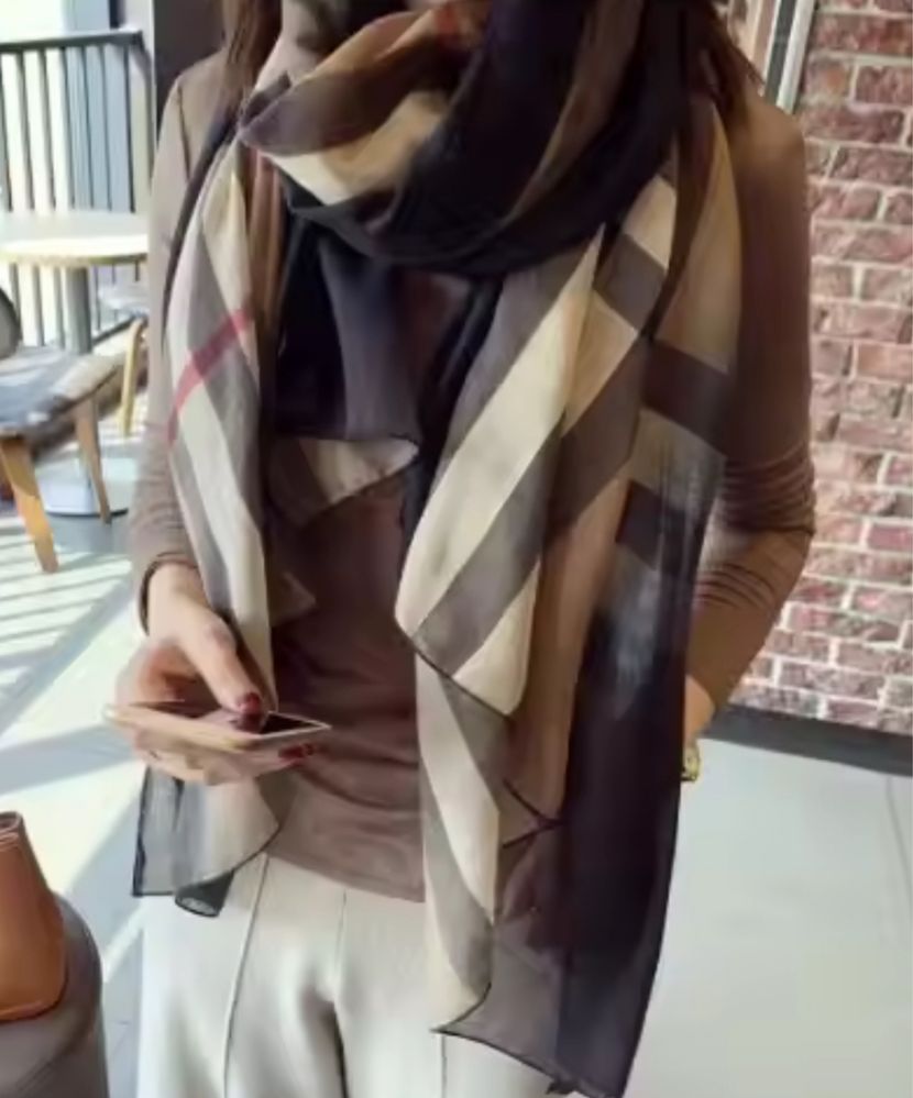 Chusta szal pareo sarong apaszka z lnu len w stylu burberry