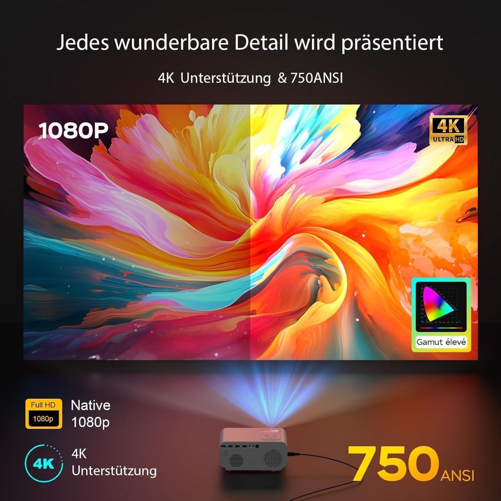 Projektor 4K WiFi6 Bluetooth 25000 Lum Full HD 1080P Jimveo 4K