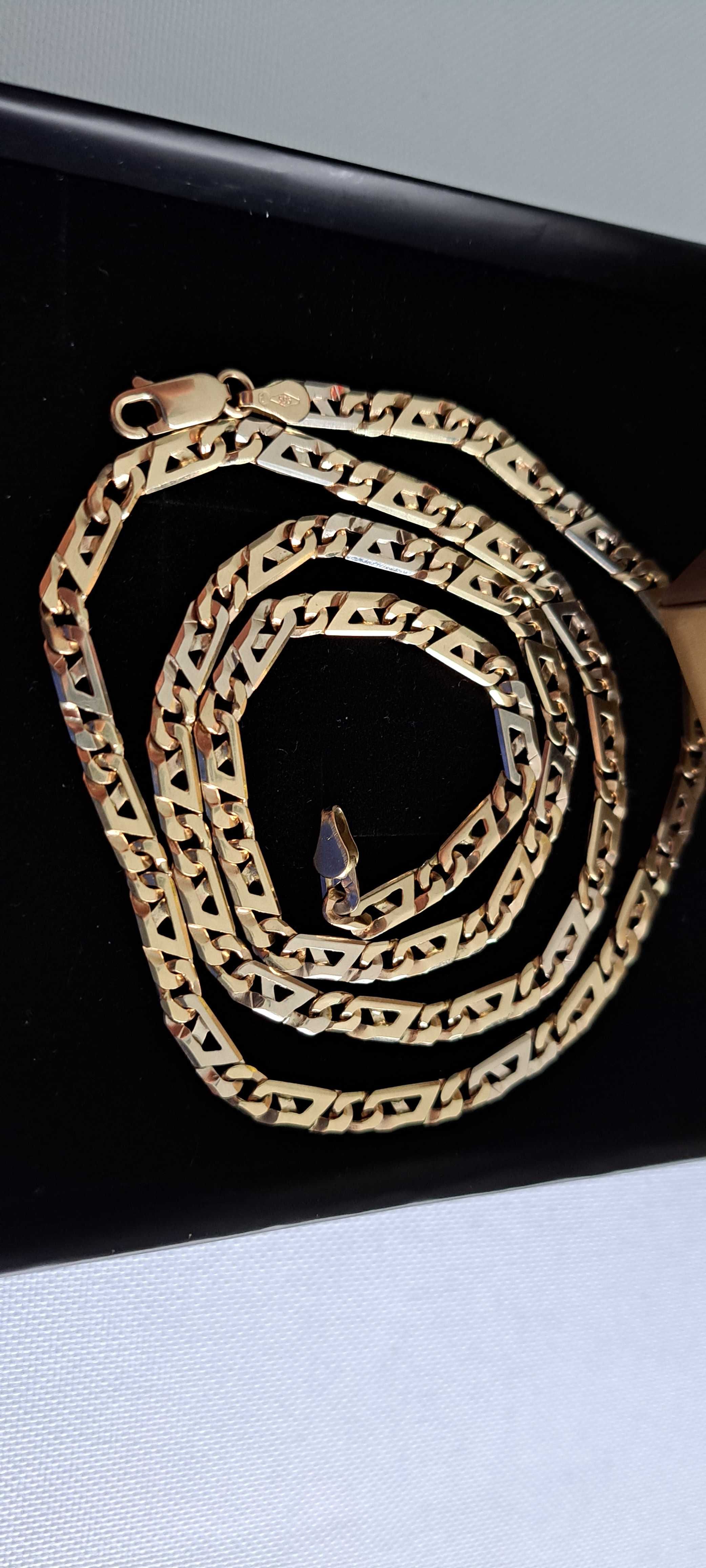 Piękny nowy złoty łańcuszek 585 14k białe złoto 25.72g 60cm