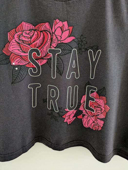 Bluzka crop top Pepco * czarna róże * 152/158