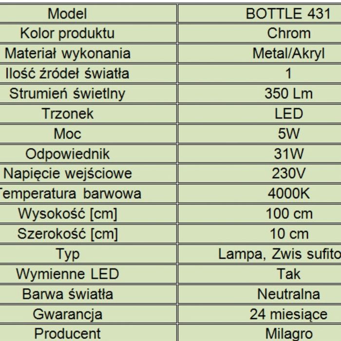 Lampa wisząca bottle Led