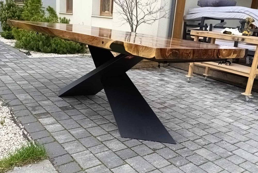 Nowoczesny stół do jadalni orzech włoski żywica dostawka #42