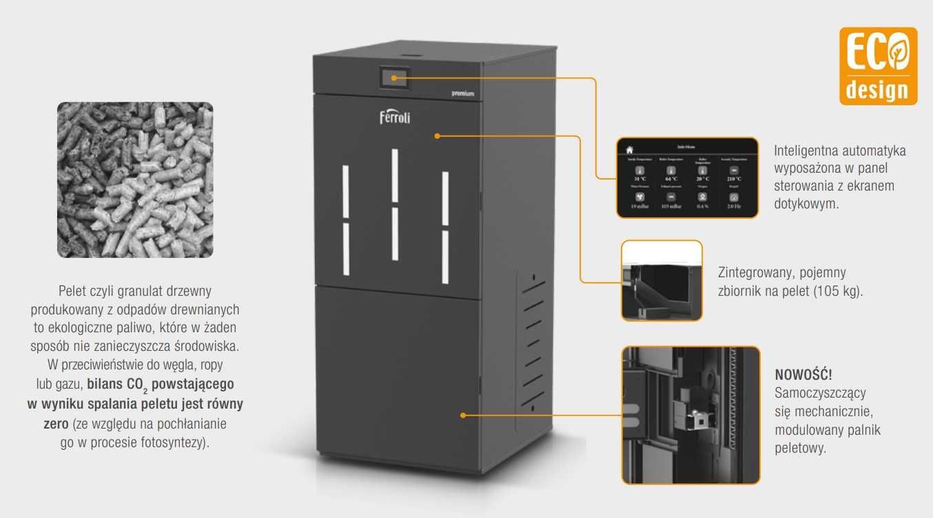 Kocioł Ferroli biopellet PREMIUM 12KW PIEC automat NA PELET