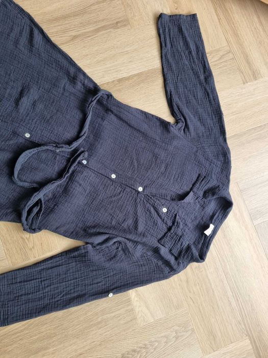 Czarna sukienka midi z muślinu długi rękaw M 38 długa sukienka muślin