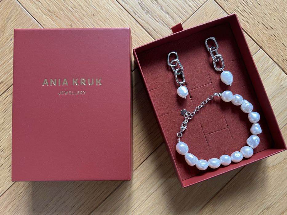 Ania Kruk kolczyki i bransoletka z perłami rodowanymi