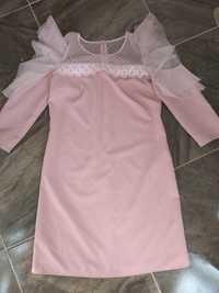 Сукня рожева з кружевом та блискучою сіточкою